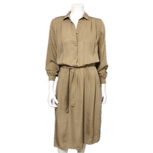 Vintage Dresses & Skirts - Vintage | Valentino | Tan | V Logo Silk Midi Dress